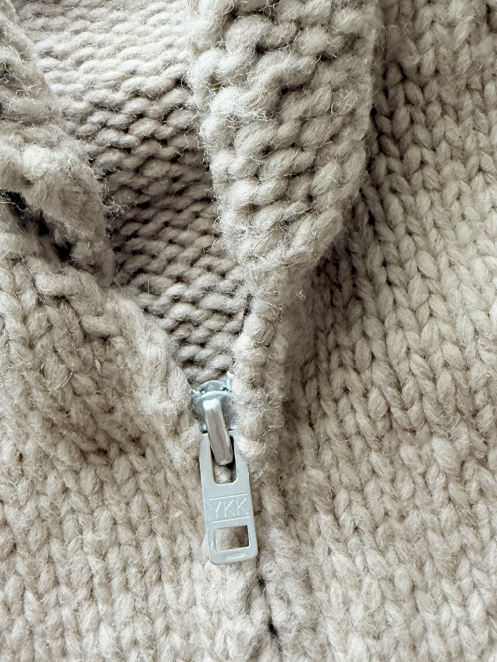 Chunky Hand-Knit wool cowichan sweater in Light Taupe - Picture 2 of 7